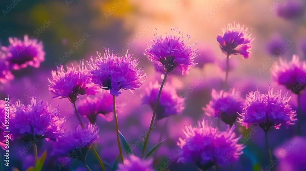 Obraz premium A beautiful field of purple flowers in the sun nature background vibrant.
