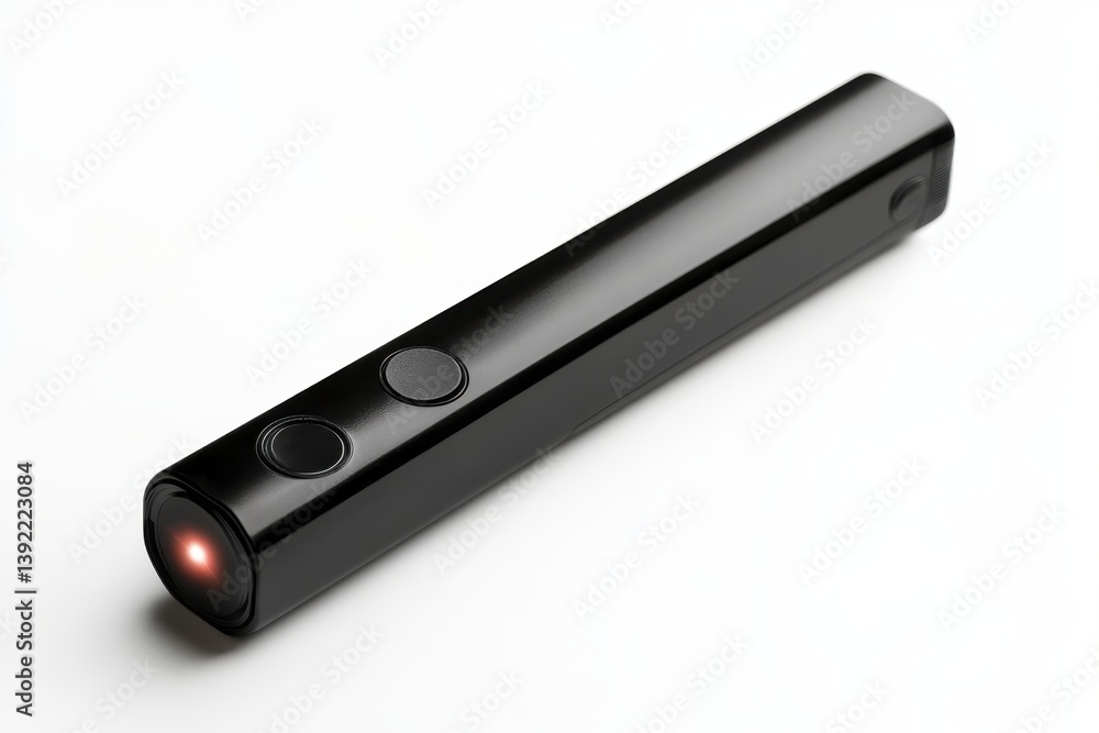 Sleek black laser pointer with two buttons red light minimalist design Perfect for presentations isolated on transparent background Sleek black laser pointer with two buttons red light minimalist design Perfect for presentations isolated on transparent background