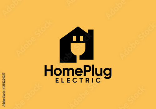 simple home plug electric logo design concept