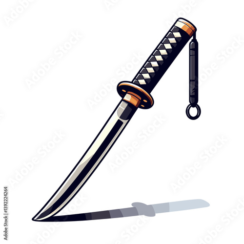 Japanese katana sword with traditional handle. Ideal for martial arts content, samurai-themed designs, or historical Japanese cultural illustrations.
