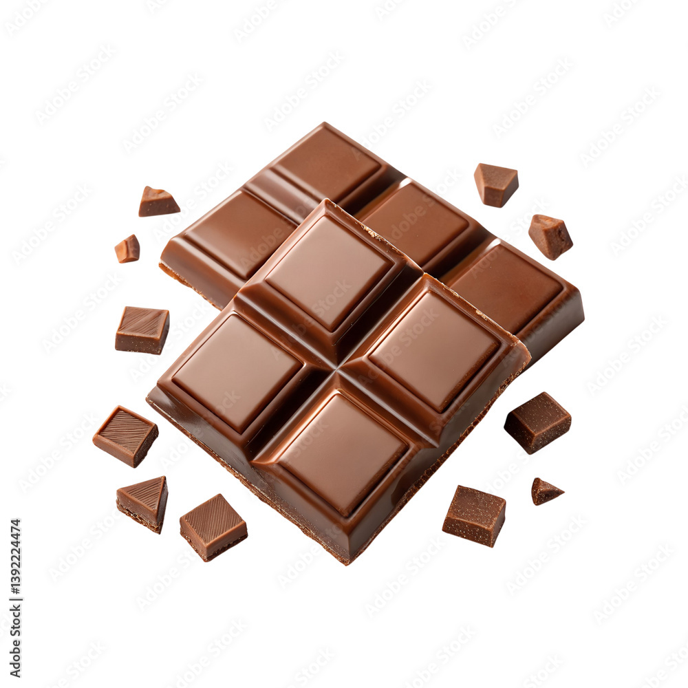 Delicious Milk Chocolate Bar Pieces and Squares Sweet Treat Indulgence transparent background Generative AI Delicious Milk Chocolate Bar Pieces and Squares Sweet Treat Indulgence transparent background Generative AI