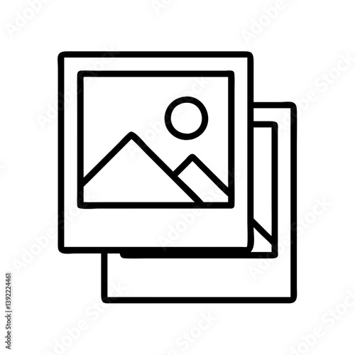 Download stack of polaroid photos with mountain landscape and sun vector graphic design illustration, free
