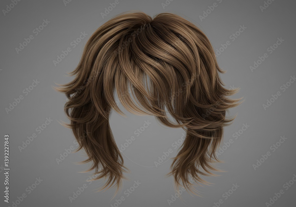 Fototapeta premium Soft brown layered hairstyle studio shot neutral background. AI Generated