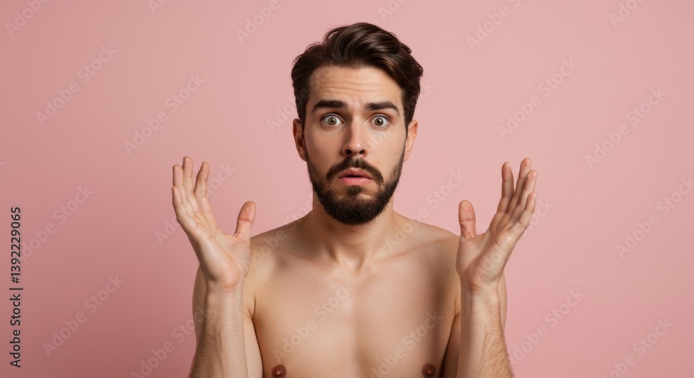 Fototapeta premium Shocked man with open hands.