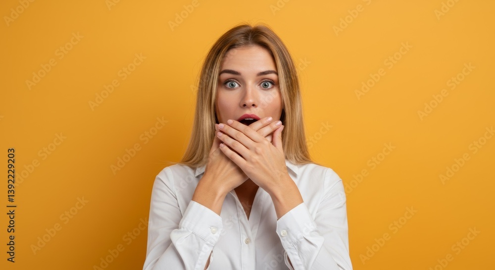 Woman in surprise, covering mouth. Woman in surprise, covering mouth.