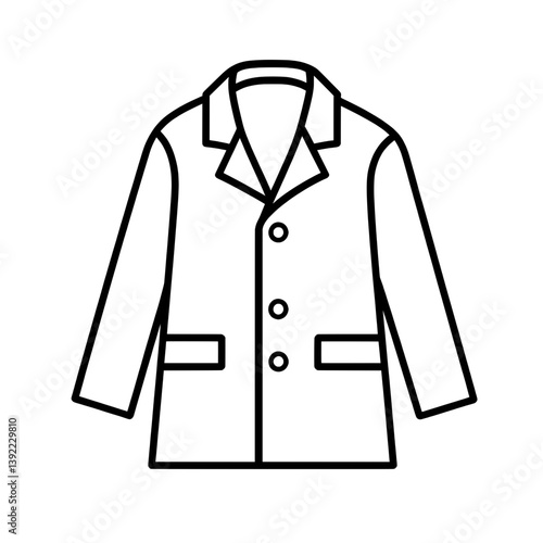 Professional lab coat icon with pen holder pocket and detailed stitching in minimal black and white style