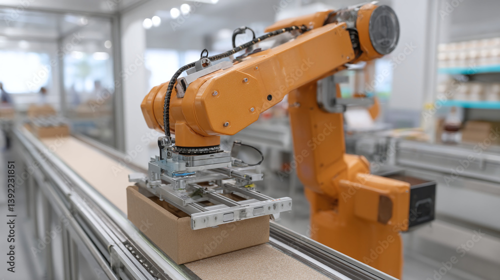 Automated Packaging Line: Robotic Arm in Action Automated Packaging Line: Robotic Arm in Action