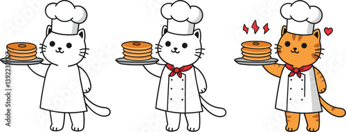 Cute cats cooking pancakes in a playful flat design vector art