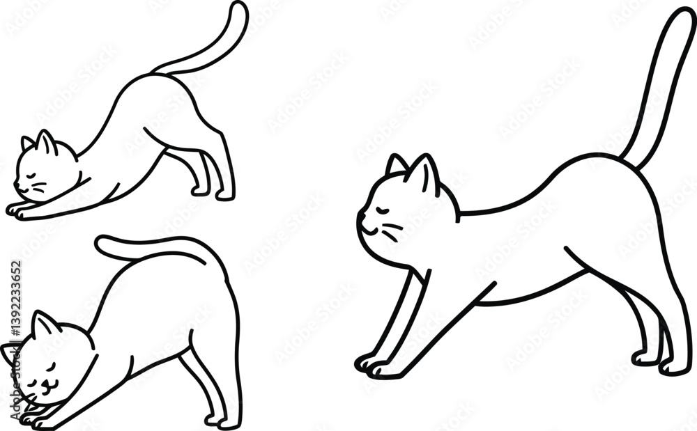 Obraz premium Cat stretching in three poses with flat design style vector art