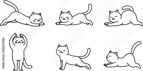 Cat stretching and playing in minimal flat vector art illustration