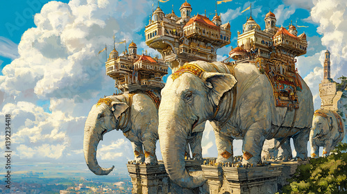 Floating Cities on Elephants, Cloudy Sky