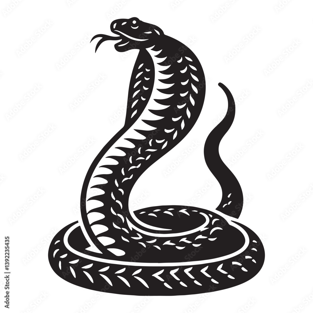 Fototapeta premium Defensive King Cobra silhouette, ready to protect its territory – Cobra illustration – King Cobra vector – Snake silhouette