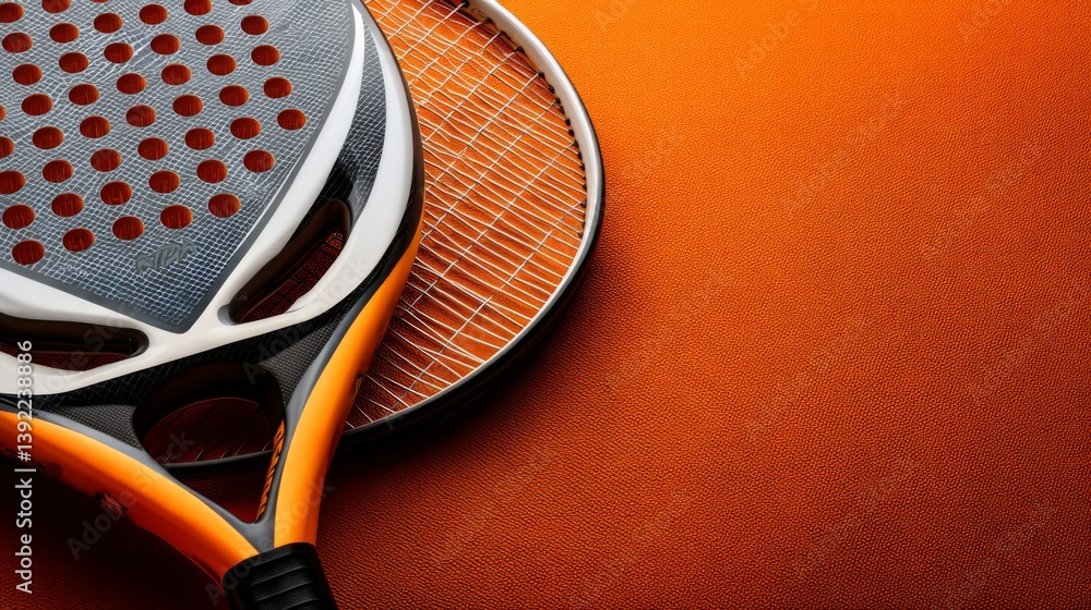 Close-up of a modern padel racket on an orange background