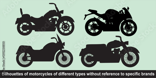 Silhouettes of motorcycles of different types without reference to specific brands