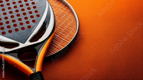 Obraz na płótnie Close-up of a modern padel racket on an orange background w salonie