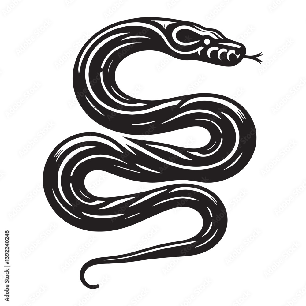 Fototapeta premium Swift Python silhouette, moving effortlessly across the jungle floor – Python illustration – Python vector – Snake silhouette