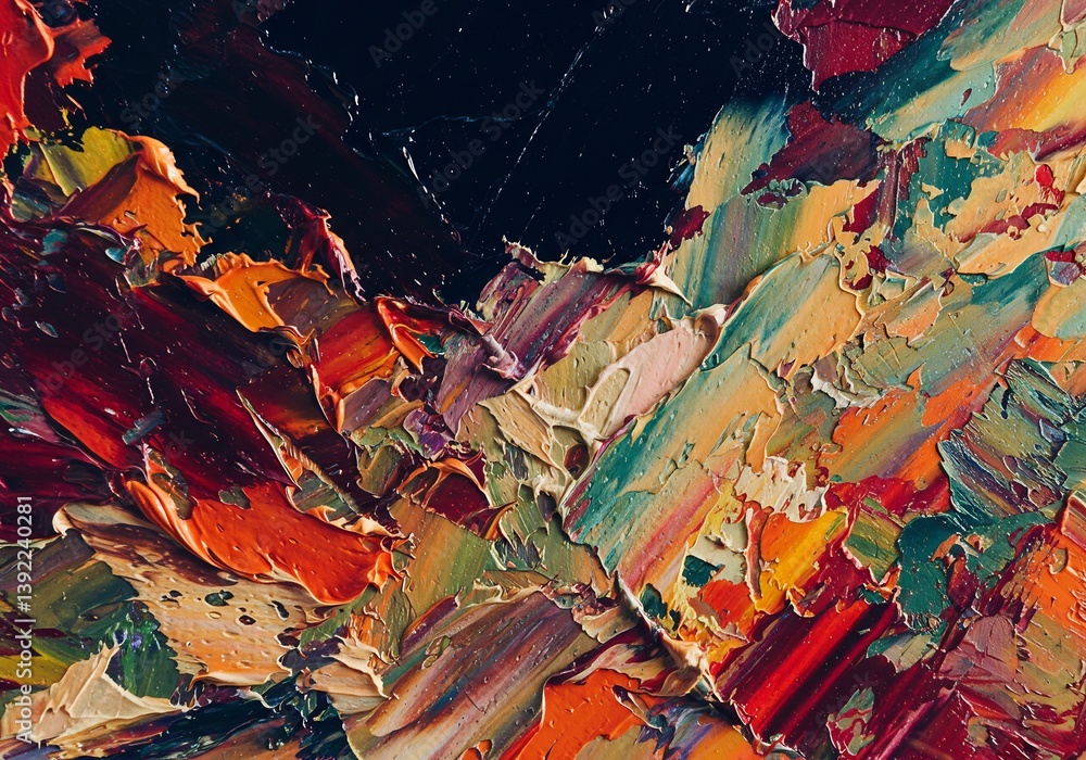 Fototapeta premium Abstract Oil Painting Warm Color Palette Impasto Texture. AI Generated