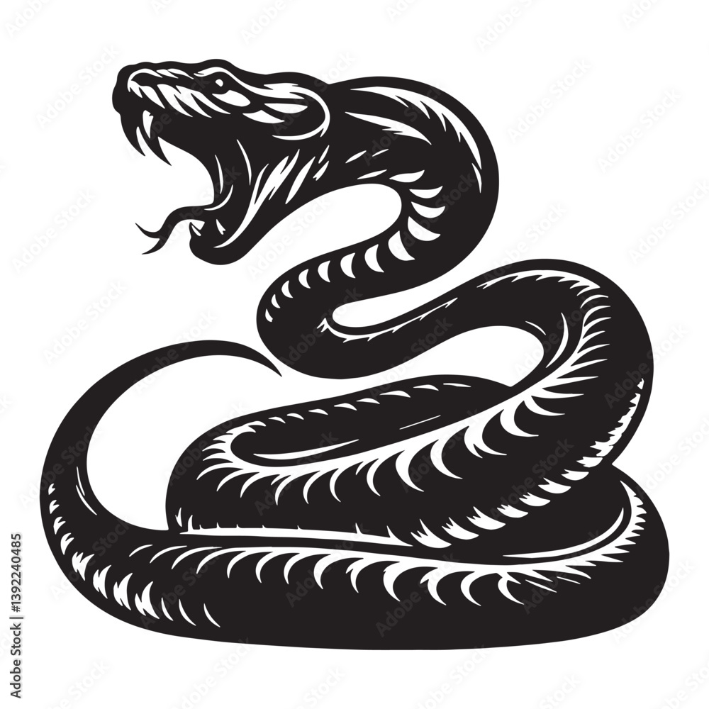 Obraz premium Sinister Python silhouette, lurking in the shadows of the wild – Python illustration – Python vector – Snake silhouette
