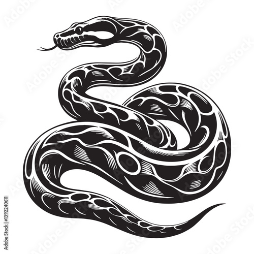 Venomous Python silhouette, a symbol of stealth and danger – Python illustration – Python vector – Snake silhouette

