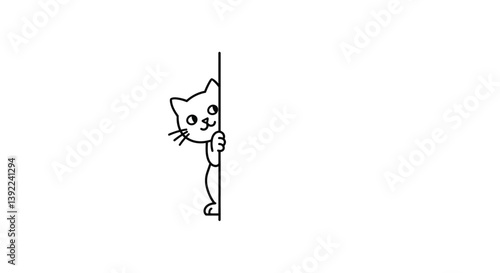 Cute cat peeking around corner in minimal flat design vector art