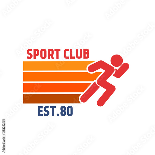 Sport Club with Running Man Emoticon and Retro Line, Perfect for Print, Apparel, etc