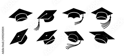 Graduate hat student vector logo icon set. Graduate cap university education school diploma academic symbol pictogram.