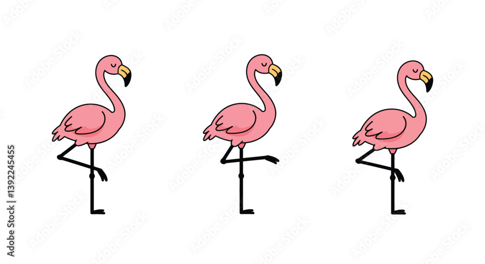 Obraz premium Pink flamingo in various poses with minimal design style vector illustration