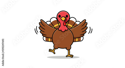 Turkey character with animated wings in flat design style vector art