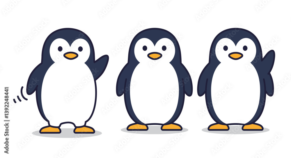 Cute penguins waving in a flat design style vector illustration Cute penguins waving in a flat design style vector illustration