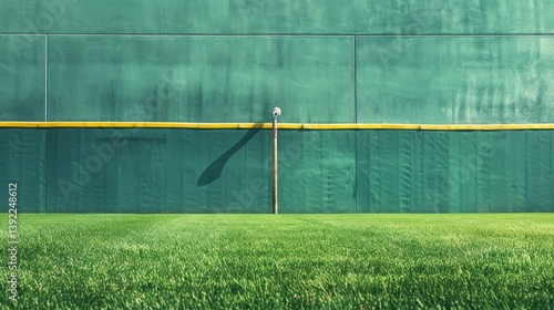 Green Baseball Backstop Wall with Artificial Turf and Pole