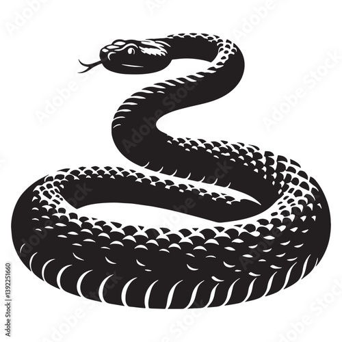 Fearful Rattlesnake silhouette, defending itself from predators – Rattlesnake illustration – Minimalist Rattlesnake vector – Snake silhouette

