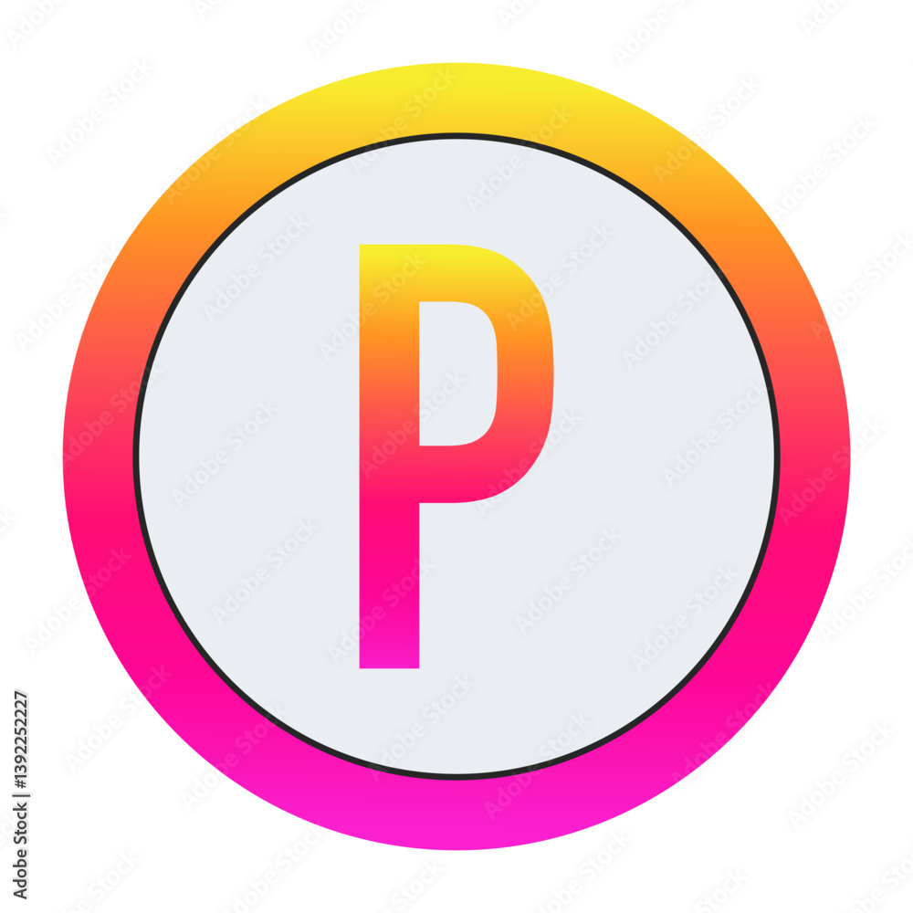 Vibrant Gradient Capital letter P Icon - Minimalist Design with Yellow-Pink Gradient Ring and Bold Central Letter A on Light Background for Creative Projects Vibrant Gradient Capital letter P Icon - Minimalist Design with Yellow-Pink Gradient Ring and Bold Central Letter A on Light Background for Creative Projects