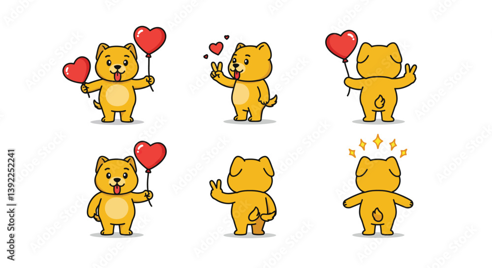 Fototapeta premium Cute bear character holding heart balloon in flat design vector art