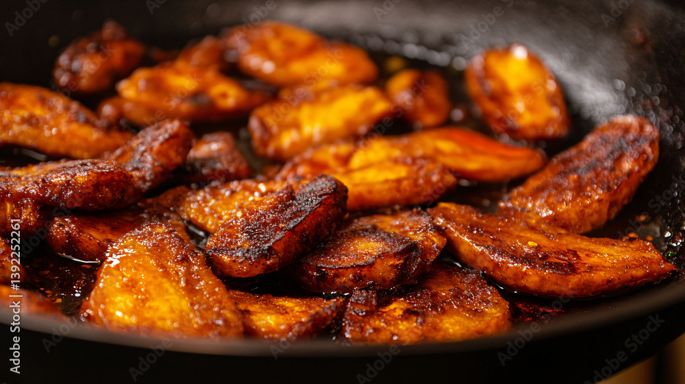 Close-Up of Golden Crispy Kelewele Cooking in Spicy Oil Close-Up of Golden Crispy Kelewele Cooking in Spicy Oil
