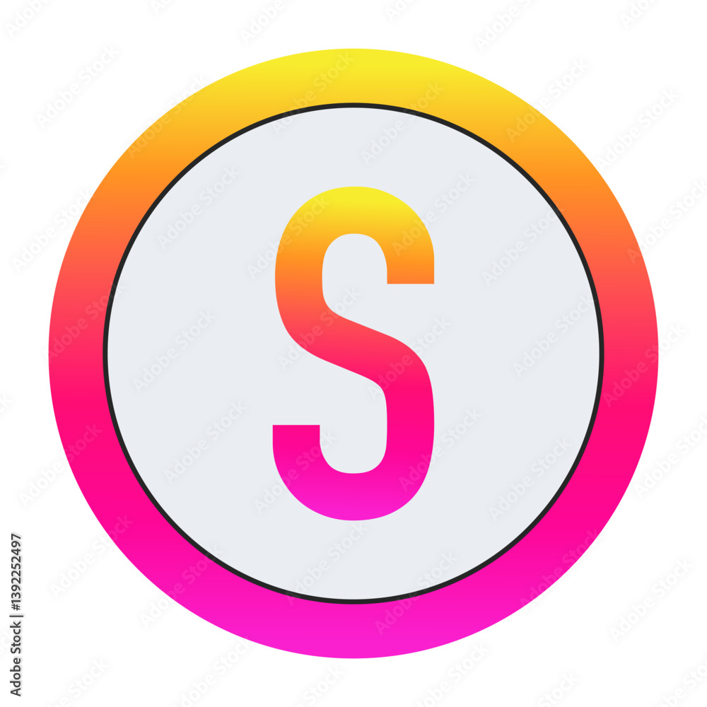 Vibrant Gradient Capital letter S Icon - Minimalist Design with Yellow-Pink Gradient Ring and Bold Central Letter A on Light Background for Creative Projects Vibrant Gradient Capital letter S Icon - Minimalist Design with Yellow-Pink Gradient Ring and Bold Central Letter A on Light Background for Creative Projects