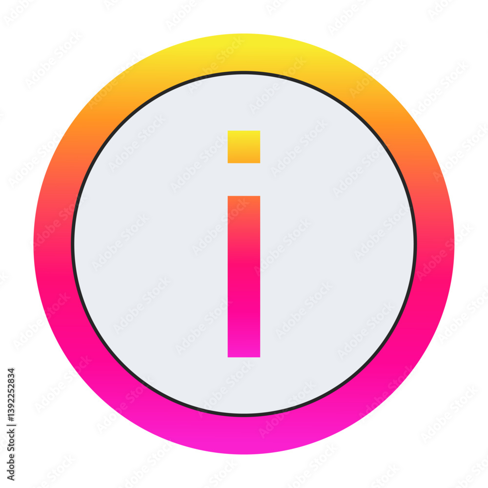 Vibrant Lowercase letter i Icon - Minimalist Design with Yellow-Pink Gradient Ring and Bold Central Letter A on Light Background for Creative Projects Vibrant Lowercase letter i Icon - Minimalist Design with Yellow-Pink Gradient Ring and Bold Central Letter A on Light Background for Creative Projects