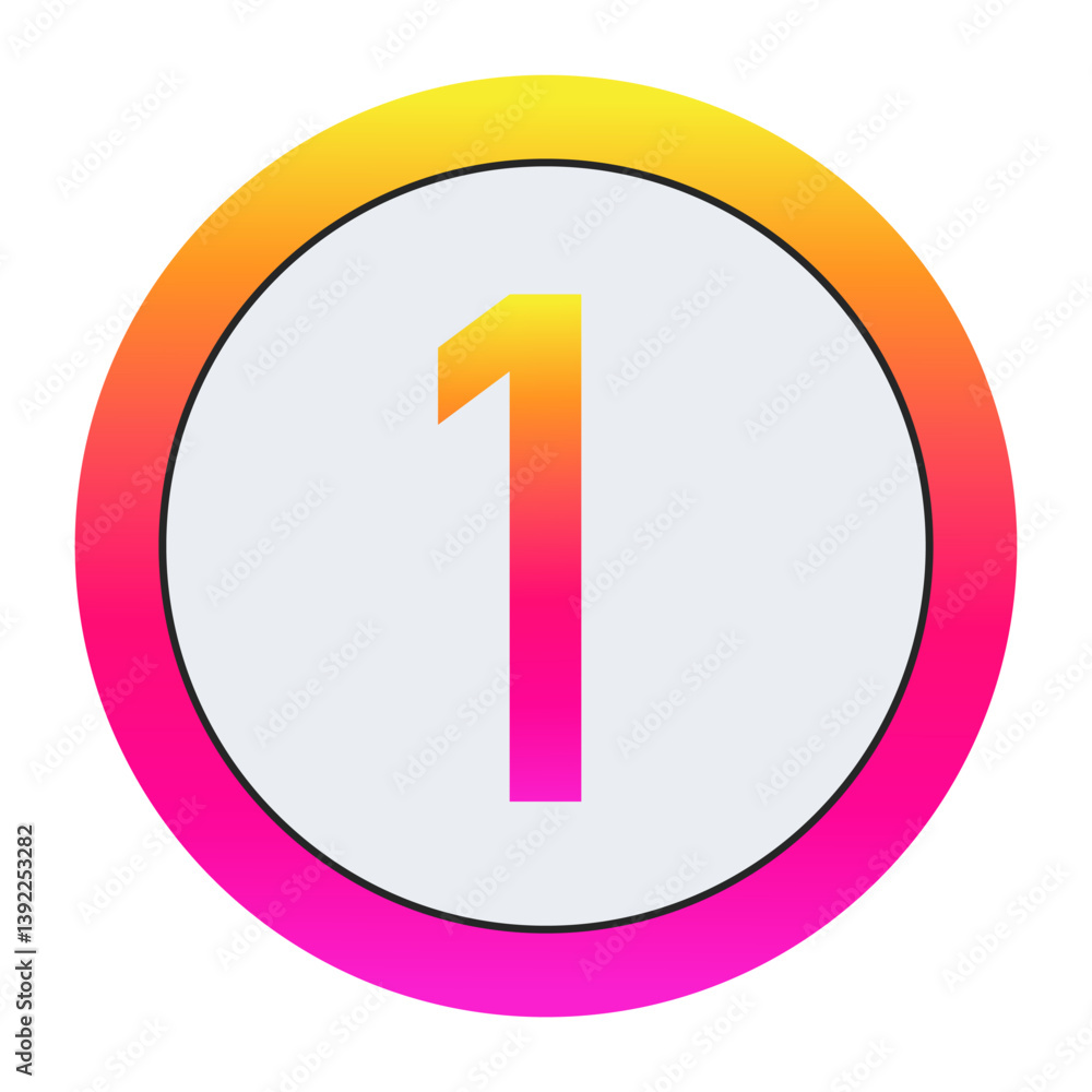 Vibrant Number 1 Icon - Minimalist Design with Yellow-Pink Gradient Ring and Bold Central Letter A on Light Background for Creative Projects Vibrant Number 1 Icon - Minimalist Design with Yellow-Pink Gradient Ring and Bold Central Letter A on Light Background for Creative Projects
