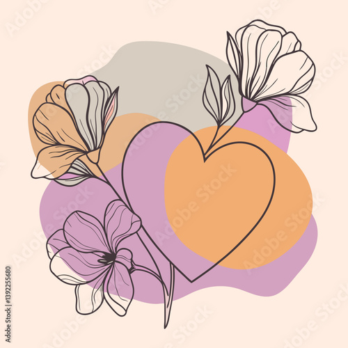 Floral heart illustration with soft colors representing love  