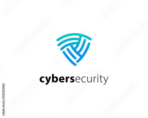 Cybersecurity logo with an abstract shield icon. Modern vector design for technology, data protection, and internet safety concepts. Isolated on white background.