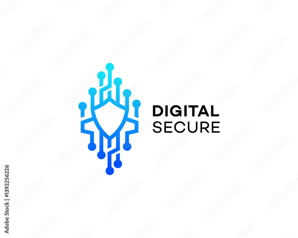 Obraz premium Digital secure logo design template. A shield icon integrated with a circuit pattern representing cybersecurity, data protection, and online safety vector illustration.
