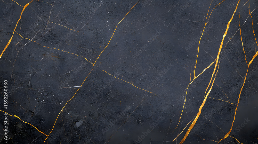 Abstract dark black stone texture with gold veins