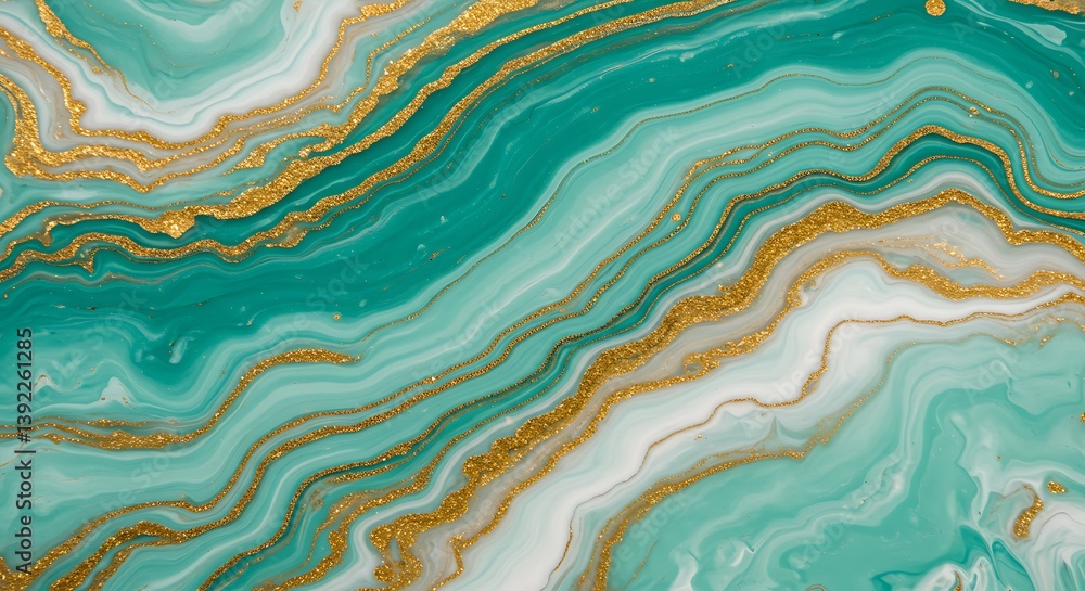 Fototapeta premium Liquid Gold: Teal & Gold Abstract Marble AI Generated