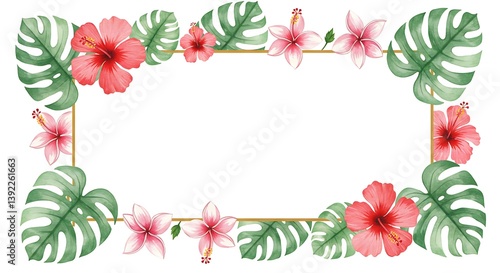 Watercolor Paradise: A Tropical Floral Frame AI Generated