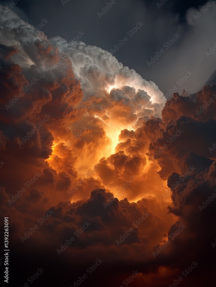 Naklejka premium Rolling thunder and sheet lightning illuminate the chaotic scene of a raging thunderstorm - seamless background texture