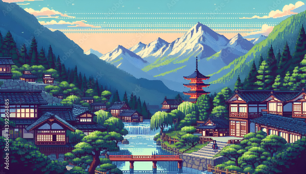 Fototapeta premium japanese pixel tree in the park
