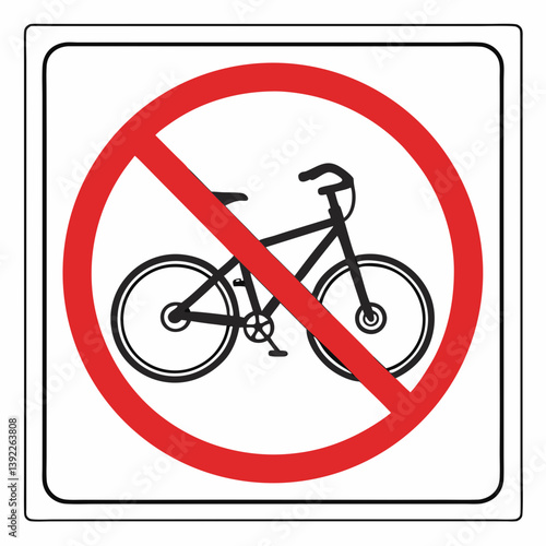 No bicycle sign, warning against biking, prohibition symbol on white background