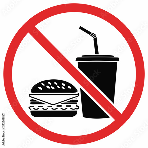 No food and drink sign, warning against consumption, prohibition symbol on white background