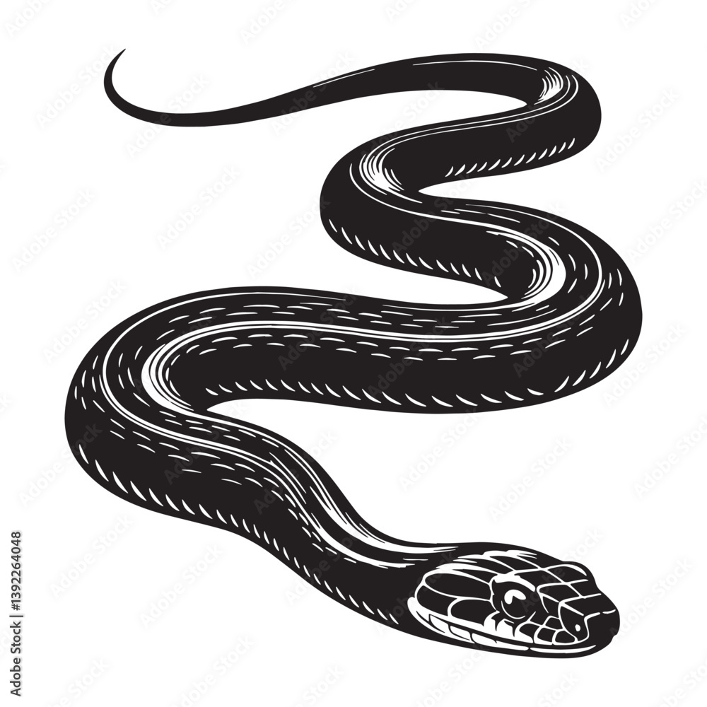 Obraz premium Quick Garter Snake silhouette, darting across the ground with speed – Garter Snake illustration – Minimalist Garter Snake vector – Snake silhouette