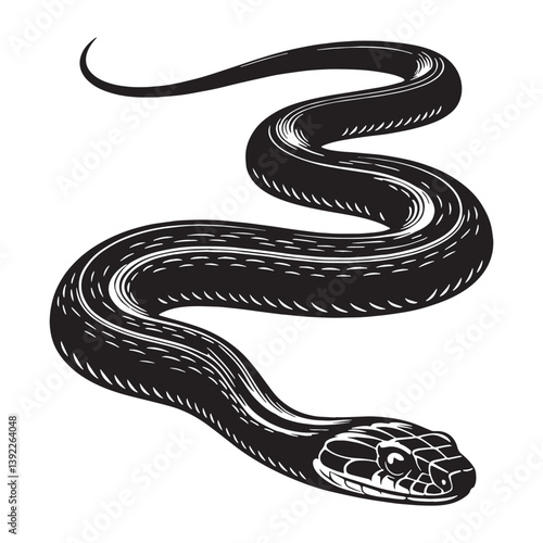 Quick Garter Snake silhouette, darting across the ground with speed – Garter Snake illustration – Minimalist Garter Snake vector – Snake silhouette

