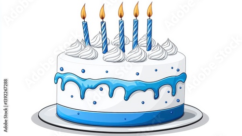 White Birthday Cake with Blue Frosting and Candles